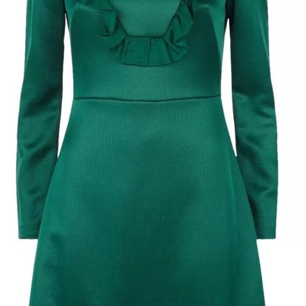 Sandro Paris Ruffled Dress in Teal Polyester
